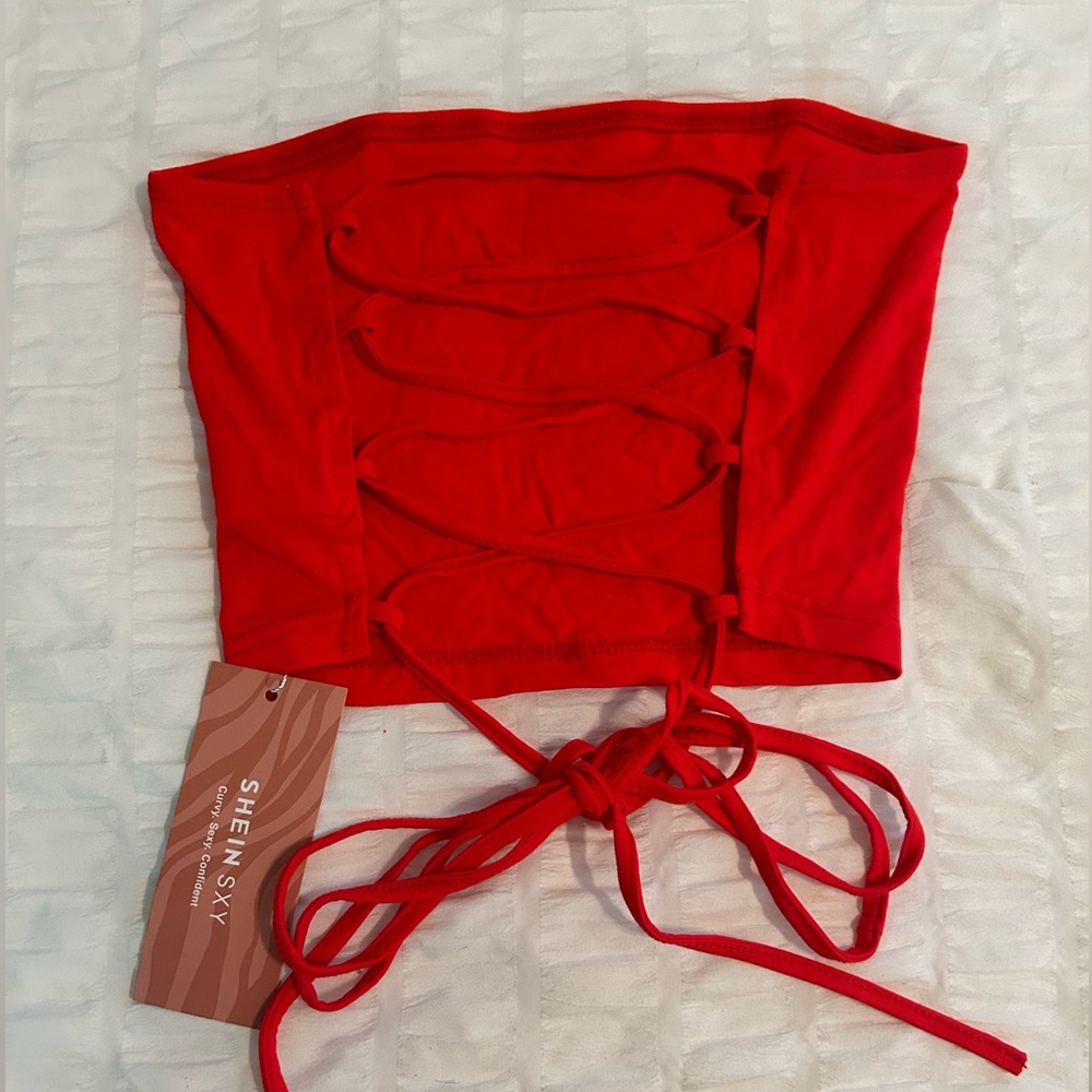 Red lace up backless crop tube top! Brand new with tags!